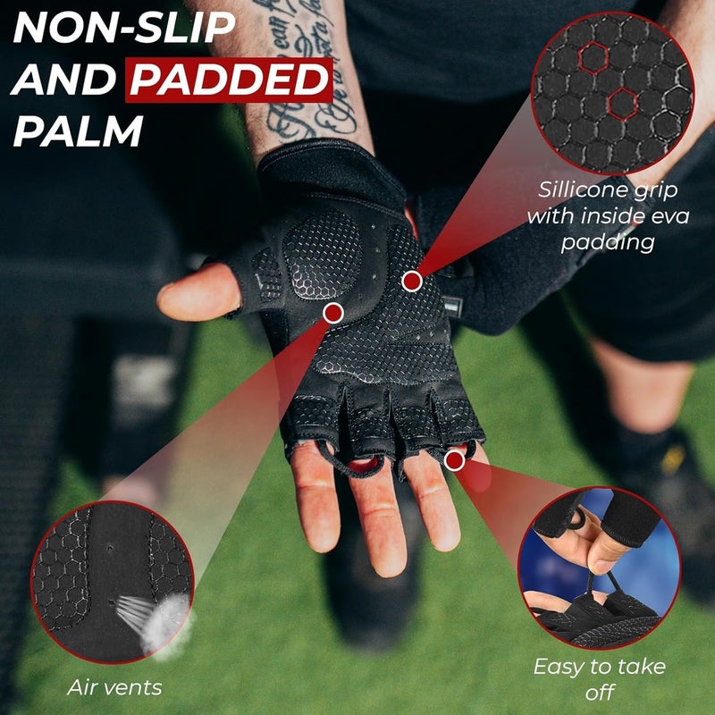 BEAST RAGE Workout Gloves for Men, Durable Palm Grip Gym Gloves Women Half Finger Elasticated Training Weight Lifting Strength Bodybuilding Anti Slip Cycling Gloves Exercise - Image 4